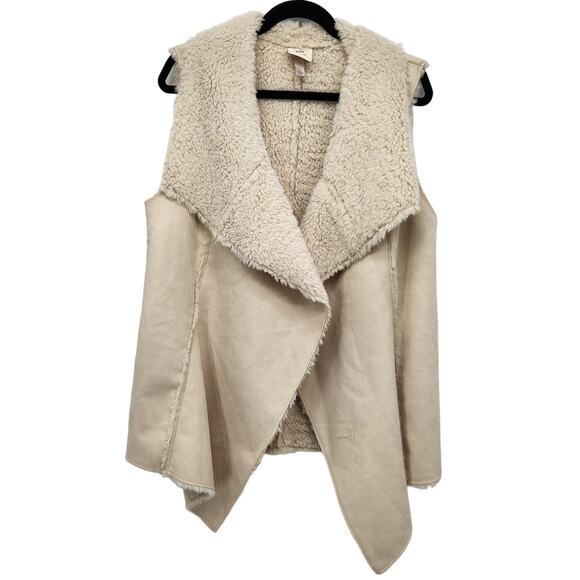 NWT Knox Rose Beige Faux Shearling Fur Waterfall Open Boho Vest Women's L - Picture 2 of 10
